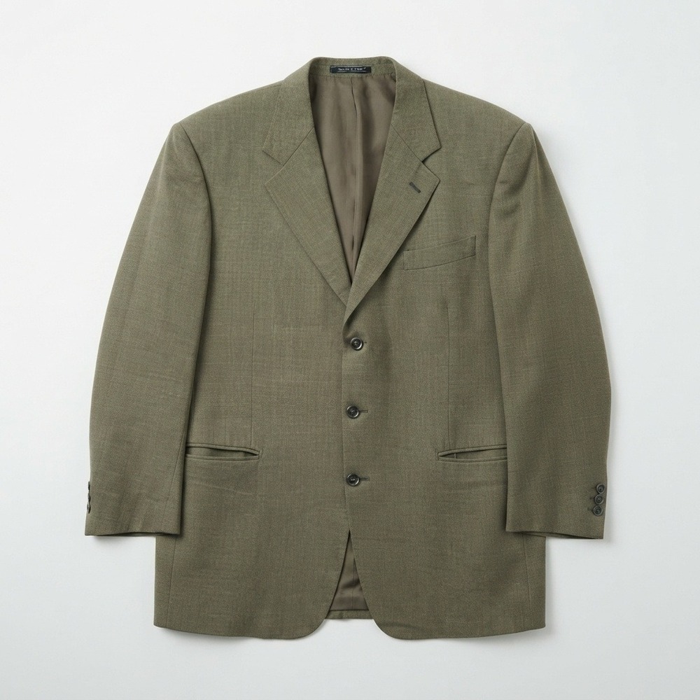 Mens 42L Brown 100% Virgin Wool Blazer Sport Coat Made Italy 3 Button Jetted